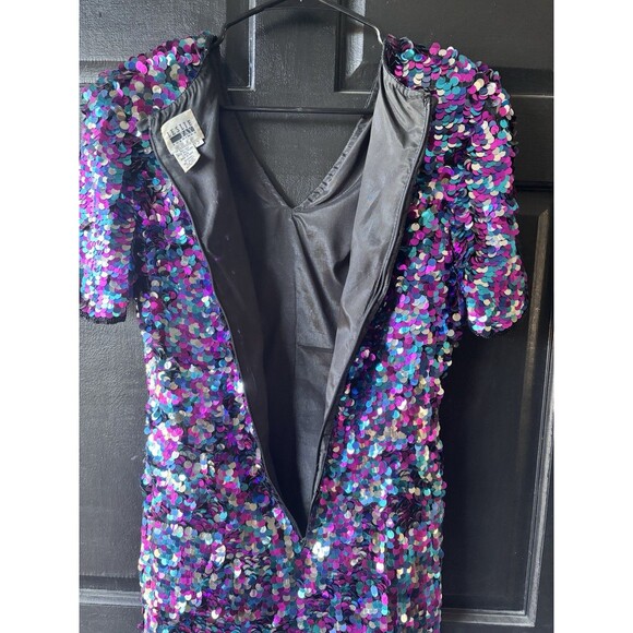 Vtg Silk Allover Paillette Cocktail Formal Sheath Mermaid Fairy New Years Party - Picture 7 of 12